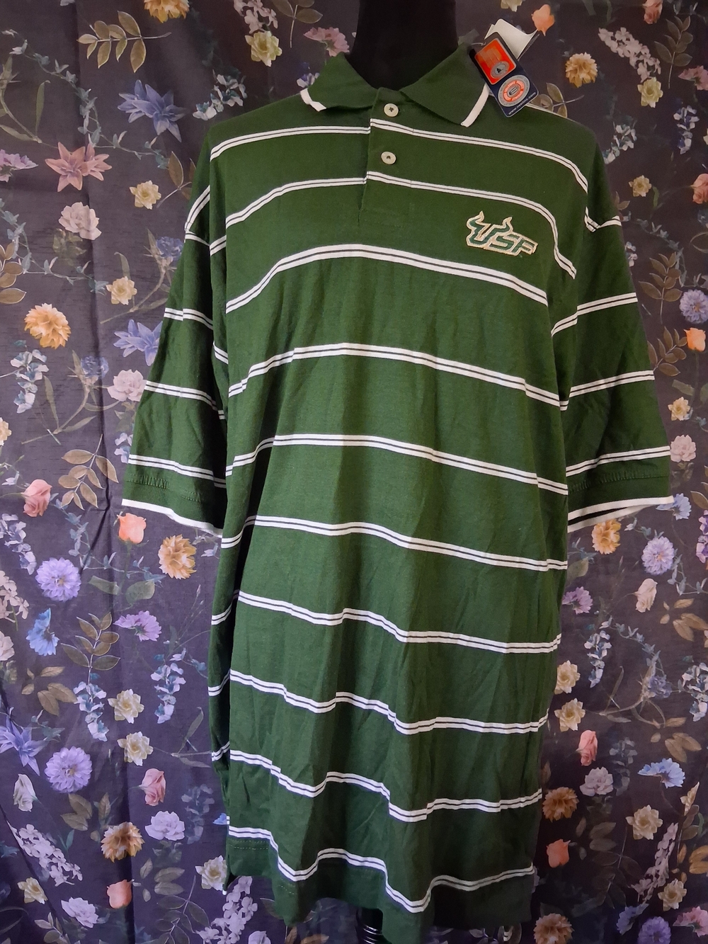 USF Green Striped Polo Shirt - Men's College Logo